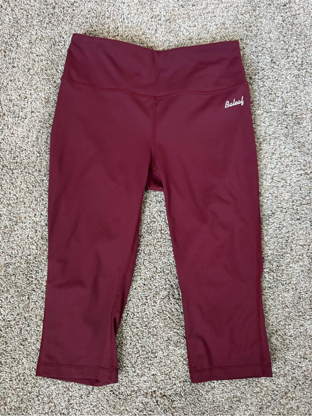 Baleaf Capri Leggings with Wide Waistband. 16" Inseam-wine Red